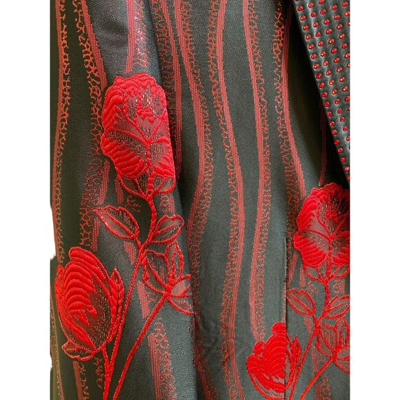 Mens Bertigo Park Black & Red Floral Embroidered Blazer & Bow Tie Set - Picture 6 of 11